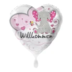 Folienballons herz elefant willkommen rosa weiss 43cm