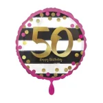 Folienballons rund 50 happy birthday pink gold