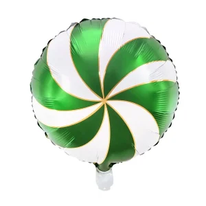 Folienballons rund bonbon gruen weiss 35cm