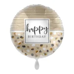 Folienballons rund happy birthday dots and stripes beige weiss 43cm