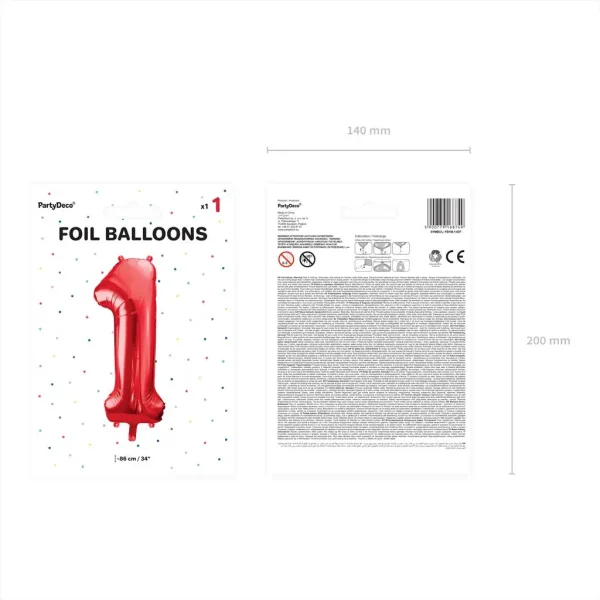 Folienballons zahl 1 rot 86cm vp