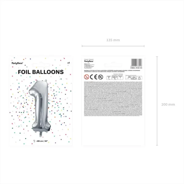 Folienballons zahl 1 silber 86cm vp