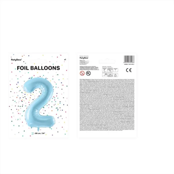 Folienballons zahl 2 hellblau 86cm vp