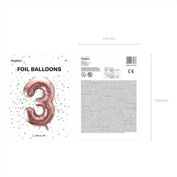 Folienballons zahl 3 rosegold 86cm vp