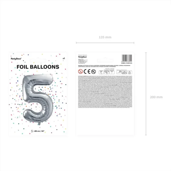 Folienballons zahl 5 silber 86cm vp