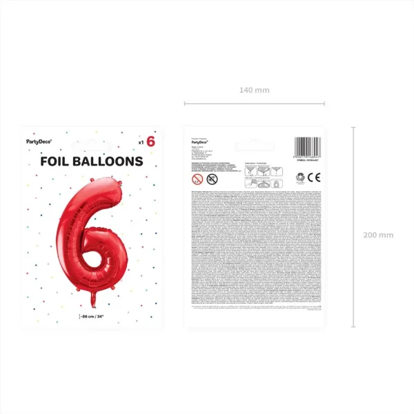 Folienballons zahl 6 rot 86cm vp