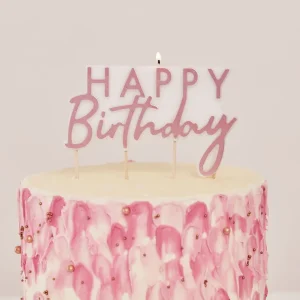 Kuchendekoration kuchendeko cake topper rosa 12cm partydeco schriftzug happy birthday