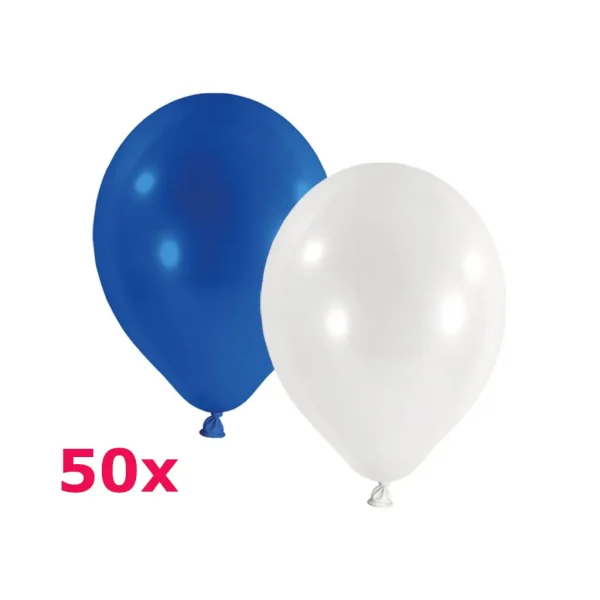 Latexballons rund blau weiss 50