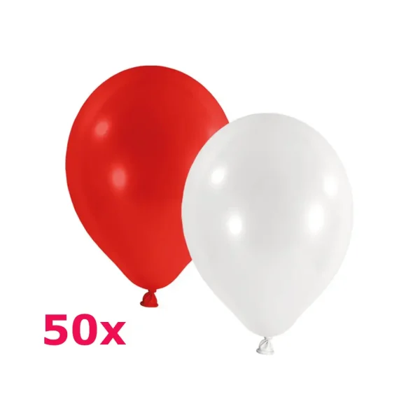 Latexballons rund rot weiss 50