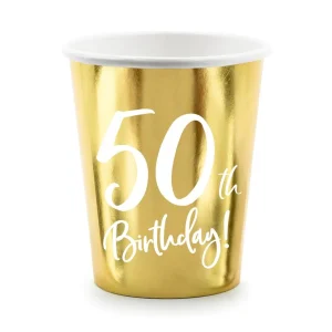 Partygeschirr 50th birthday weiss gold 220ml partydeco rund geburtstag